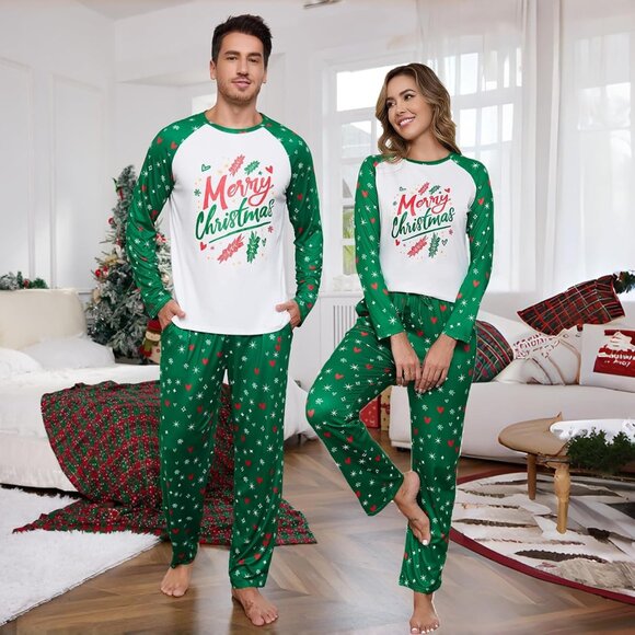 Family Christmas Pajama Sets Long Sleeve Holiday Pjs Matching Couples - Picture 2 of 4